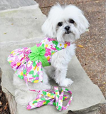 Pink Hawaiian Floral Dress w/ Leash & D-Ring