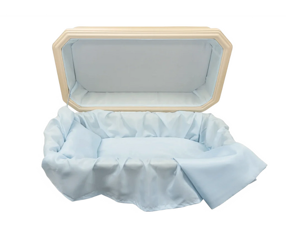 Platinum Pet Casket, Almond with Blue