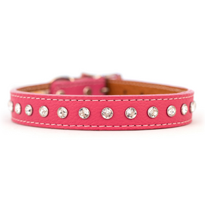 Tuscan Mini Leather Dog Collar in Pink - Crystallized