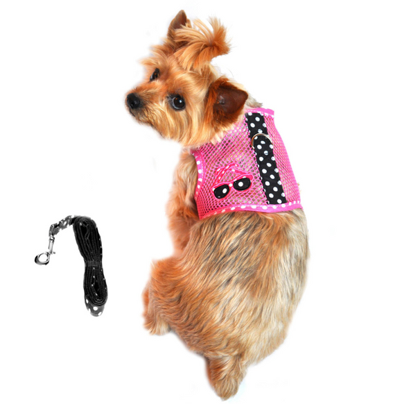 Cool Mesh Dog Harness Under the Sea Collection - Sunglasses Pink and Black Polka Dot