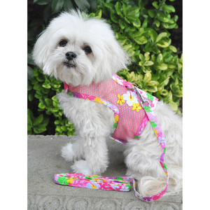 Cool Mesh Dog Harness Under the Sea Collection - Pink Hawaiian Floral