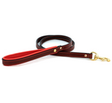 Padded Leather Leash - Burgundy & Red