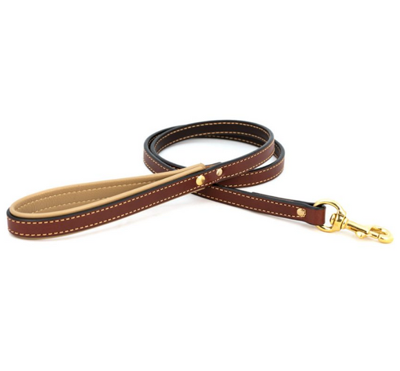 Padded Leather Leash - Burgundy & Tan