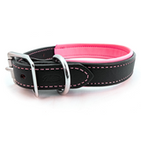 Padded Leather Collar - Black and Pink