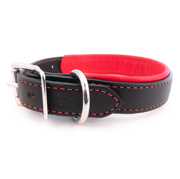 Padded Leather Collar - Black and Red