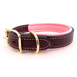 Padded Leather Collar - Black and Pink