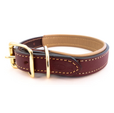 Padded Leather Collar - Burgundy and Blue