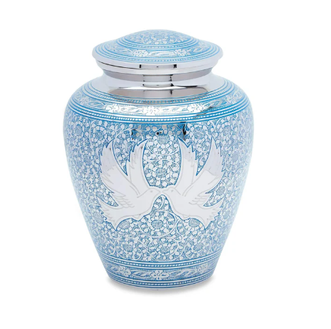 Dove Brass Urns - Blue Loving Doves