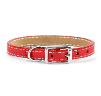 Tuscan Mini Leather Dog Collar - Bright Red