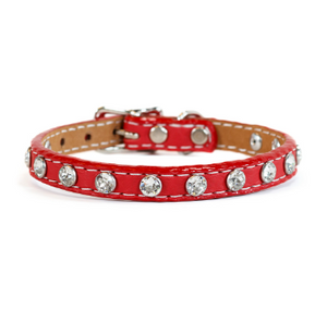 Tuscan Mini Leather Dog Collar in Bright Red - Crystallized