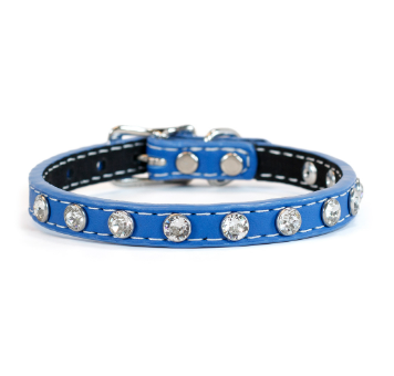 Tuscan Mini Leather Dog Collar in Cobalt Blue - Crystallized