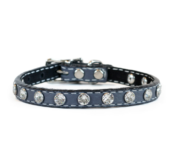 Tuscan Mini Leather Dog Collar in Slate Grey - Crystallized