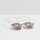 Clear Double Pet Bowl Feeder with 2 Tone Bowls | Options