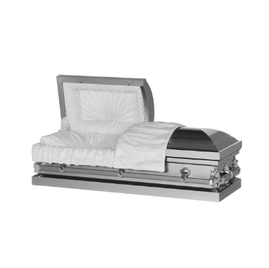 Steel Pet Casket - Silver, White interior