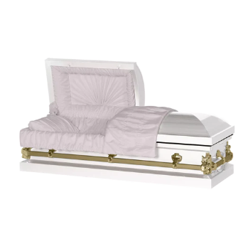 Steel Pet Casket - White & Gold (Pink)