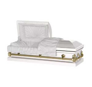 Steel Pet Casket - White & Gold with White