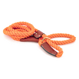 Cotton Rope Slip Leash with Leather Accents