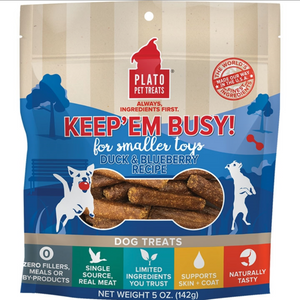 Plato Dog Keep 'Em Busy Duck & Blueberry Treats Small 5oz