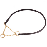 Flat Leather Collar With Martingale Chain