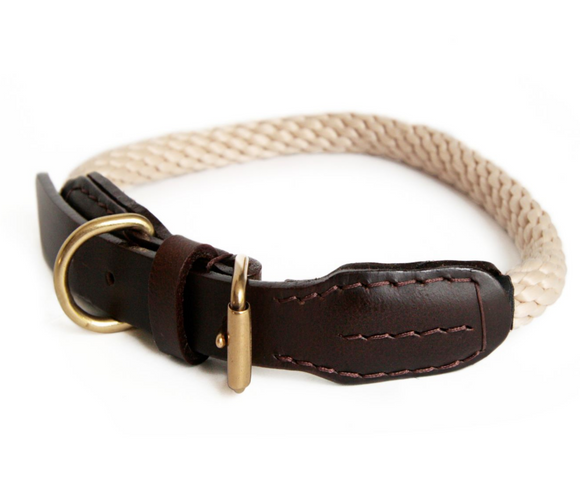 Rope And Leather Collar With Buckle ~ Beige