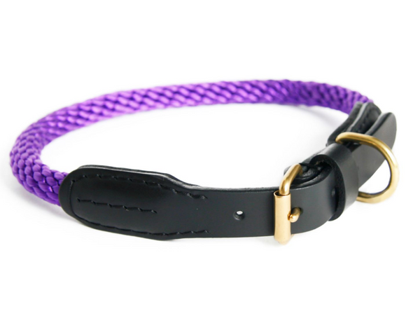 Rope And Leather Collar With Buckle ~ Purple