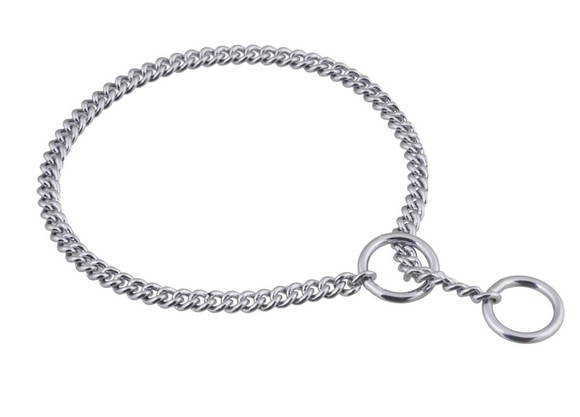 Slip Curve Show Chain Collar - Chrome Plated Metal Chain