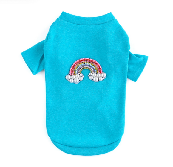 Rainbow Dog Tee ~ Aqua