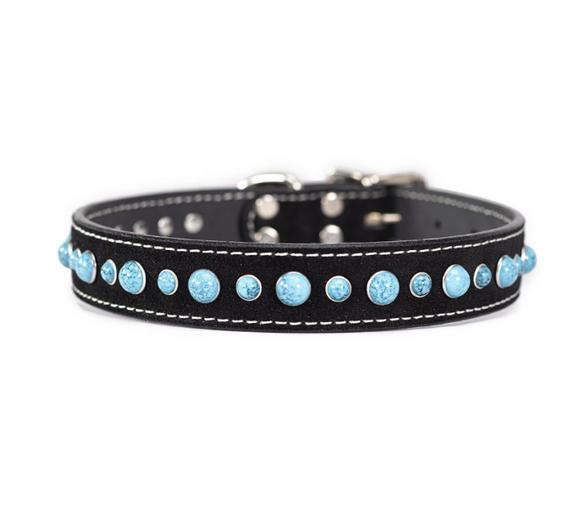 Cabochon Collar – Turquoise on Black Suede