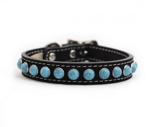 Cabochon Collar – Turquoise on Black Suede