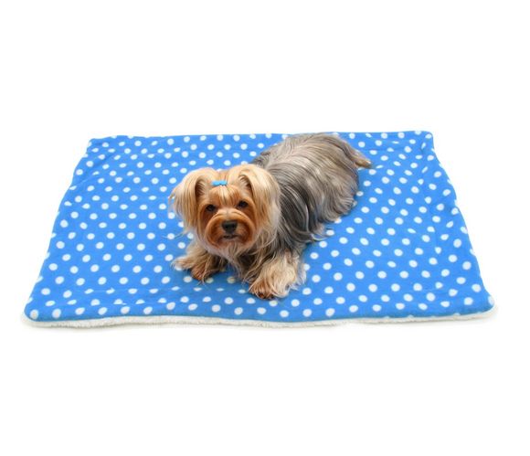 Double Layered Blue with White Polka Dots Fleece/Plush Blanket