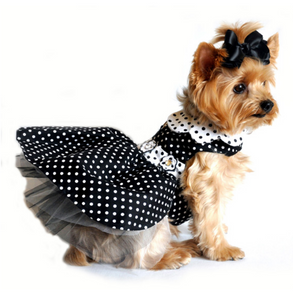 Black and White Polka Dot Dress with D-Ring and Leash