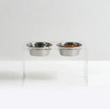 Tall Clear Double Dog Bowl Feeder with Silver Bowls