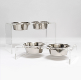 Tall Clear Double Dog Bowl Feeder with Silver Bowls