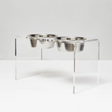 Tall Clear Double Dog Bowl Feeder with Silver Bowls