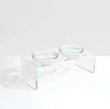 Clear Double Dog Bowl Feeder with Glass Bowls