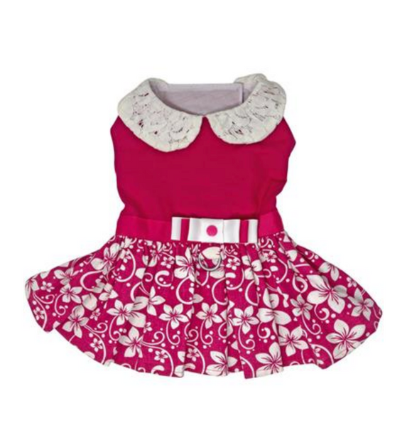 Pink Hibiscus Dog Dress with Matching Leash