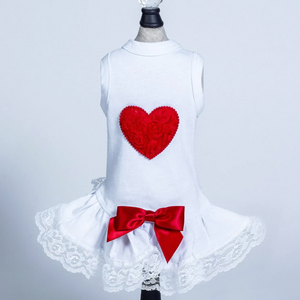 Lacey Puff Heart Dog Dress ~ Red