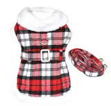 Sherpa Line Dog Harness Coat - Red and White Plaid with Matching Leash