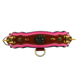 Athena Spiked Leather Dog Collar - Pink-Brown