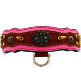 Athena Spiked Leather Dog Collar - Pink-Brown