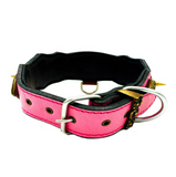 Athena Spiked Leather Dog Collar - Pink-Brown