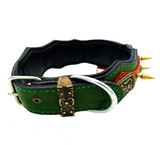 Athena Spiked Leather Dog Collar - Red-Dark Green