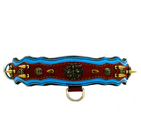 Athena Spiked Leather Dog Collar - Blue-Brown