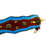 Athena Spiked Leather Dog Collar - Blue-Brown