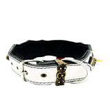 Athena Spiked Leather Dog Collar - White-Red