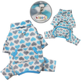 Blue and Grey Hearts Fleece Turtleneck Pajamas - Le Pet Luxe